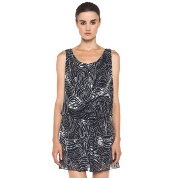 Alice + Olivia navy blue silver beaded sequin open back silk dress size 6 - Picture 1 of 16